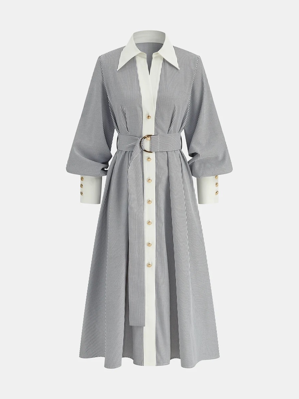 NWT Commense Contrast Trim Striped Belted Shirt Dress Size Medium